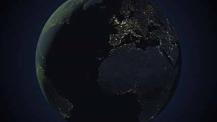Seamless looping animation of the earth at night zooming in to the 3d map of Netherlands with the capital and the biggest cites in 4K resolution - Powered by Adobe