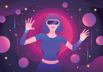 Woman wearing virtual or ar  glasses in the metaverse