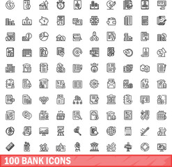 Obraz na płótnie Canvas 100 bank icons set. Outline illustration of 100 bank icons vector set isolated on white background