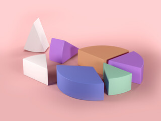 Obraz premium 3D Illustration Pie And Column Charts - Isolated On The Pink Background.