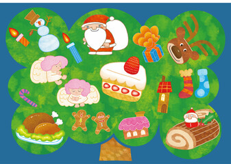 たくさんのオーメントが装飾されたクリスマスツリー