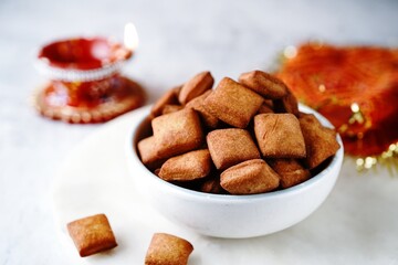 Homemade Shakarpara or Shankarpali - Diwali snacks, selective focus