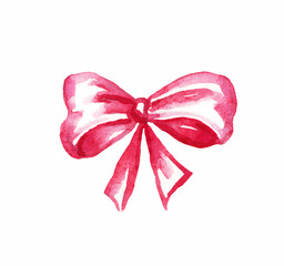 Red bow. Watercolor clipart