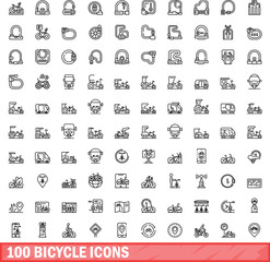 100 bicycle icons set. Outline illustration of 100 bicycle icons vector set isolated on white background
