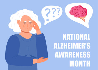 National Alzheimer awareness month in USA concept vector. Dementia, neurology health care, Parkinson or Alzheimer disease metaphor are shown.