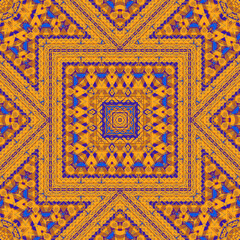 Seamless yellow abstract symmetry kaleidoscope geometric pattern