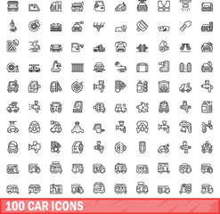 100 car icons set. Outline illustration of 100 car icons vector set isolated on white background