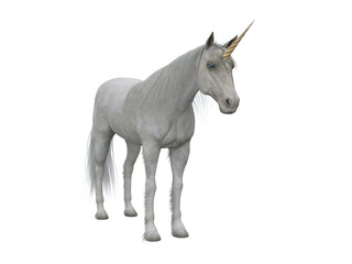 Naklejka na ściany i meble White unicorn. Fairytale creature 3d illustration isolated on transparent background.