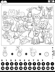 counting and adding task with animals coloring page