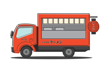 ラーメンの移動販売トラック、フードトラックのイラストレーション