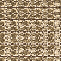 Brown hand drawn triceratops dinosaur seamless pattern. Gender Neutral Jurassic fossil silhouette for baby nursery. Gender neutral home decor for museum, extinction and textile design.  © Leah