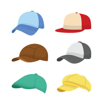 Side view of different caps vector illustrations set