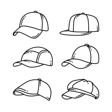 Side view of different caps doodle vector illustrations set