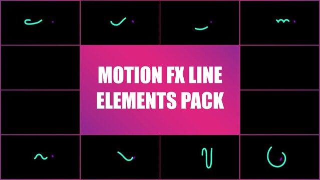 Set of 12 Motion Graphic design elements in alpha channel, Pop-up line animation, Circle bursting, Geometric, Bubble and Sparkle.