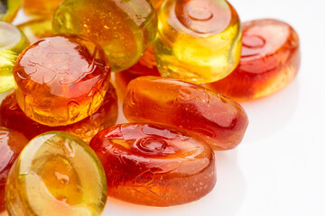 colorful fruit hard candy isolated on white. lollipop, candy, sweetmeat