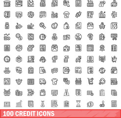 100 credit icons set. Outline illustration of 100 credit icons vector set isolated on white background
