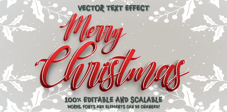 merry christmas ball decoration banner festival design. 3d editable red text effect lettering typography template. Vector Illustration