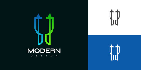 Abstract and Modern Letter U Logo Design in Blue and Green Gradient for Business and Technology Logo