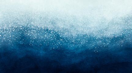Abstract blue paint background with white splatter like snow grunge texture vintage style in concept winter, ocean, sky.