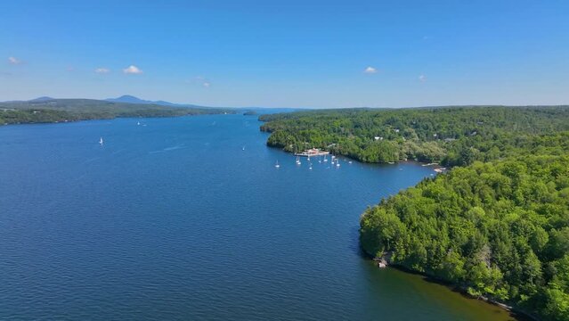 Lake Memphremagog aerial view in summer in Memphremangog Regional County Municipality RCM in Province of Quebec QC, Canada. 