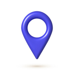 Purple 3d map geo pin icon. Web location pointer. 3d realistic vector design element.