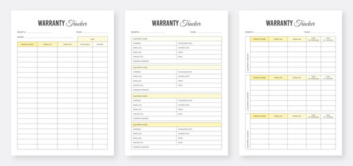 Warranty Tracker Template Design. Product Warranty Tracker. Equipment Warranty Tracker. Guarantee Tracker. Warranty Log Tracker. Minimalist planner pages templates set. Warranty Reminder Tracker.