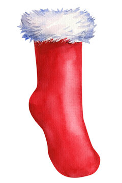 Red socks on isolated white background, watercolor illustration.