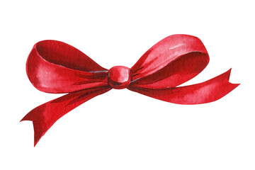 Red bow on isolated white background, watercolor illustration. - obrazy, fototapety, plakaty