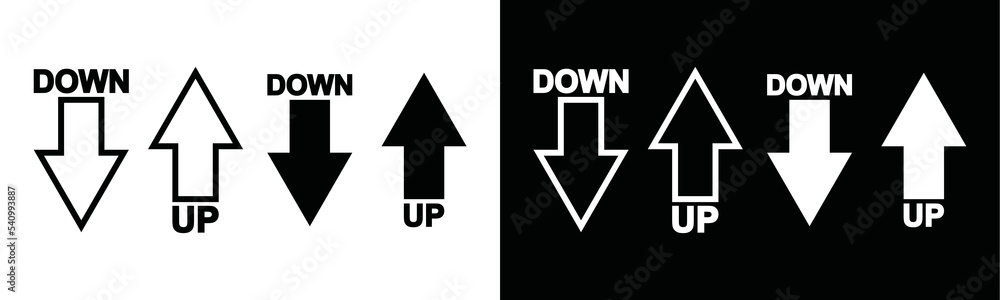 Poster up arrow and down arrow icon vector. directions to the top and bottom sign silhouette. outline curve