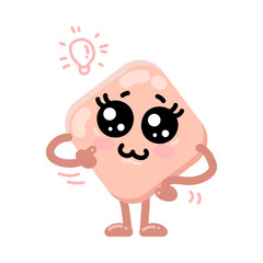 Abstract cute square geometric character thinking of an idea. Vector illustration of thinking face with happy expression. Cartoon square isolated on white. Education, emoji concept