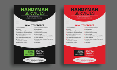 professional handyman services flyer, home improvement handyman flyer, home repair services list handyman flyer