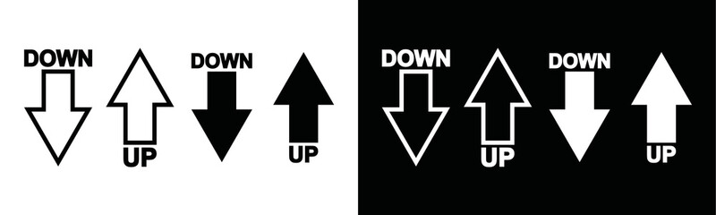 Up arrow and down arrow icon vector. Directions to the top and bottom sign silhouette. Outline curve rise arrow and flat symbol illustration