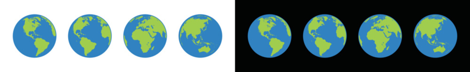 Earth world icon vector collection. Globe, earth, planet, universe symbol illustration. Continent symbol logo design. Map icon for apps and websites