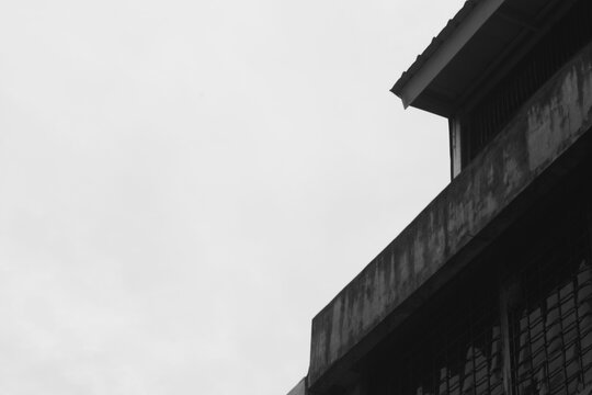 Low Angle Shot Of An Old Weathered Building Facade In Bandar Lampung, Indonesia,