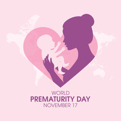 World Prematurity Day vector. Woman holding a small newborn baby icon vector. Woman with baby silhouette design element. November 17. Important day