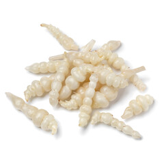 Heap of fresh raw white Japanese artichoke isolated on white background