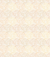 Geometric repeating ornament with hexagonal dotted elements. Geometric modern ornament. Seamless abstract modern dotted colored pattern