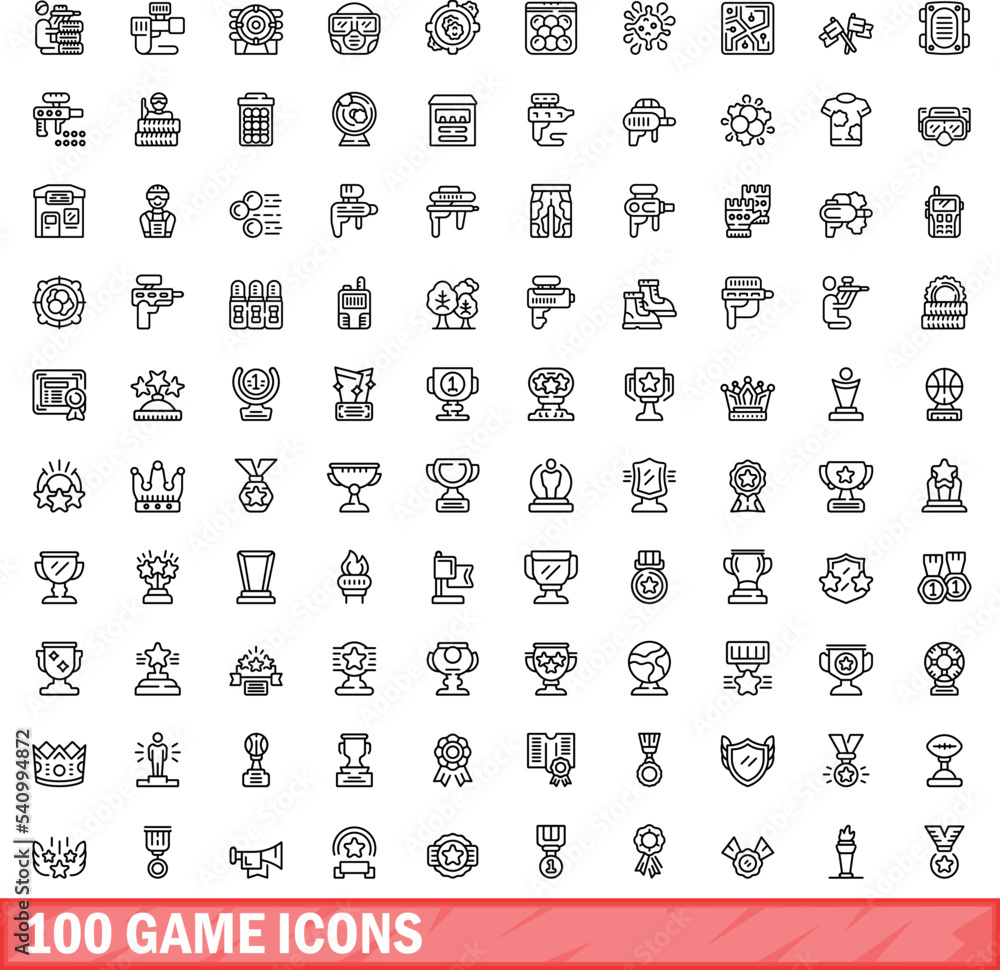 Aufkleber 100 game icons set. outline illustration of 100 game icons vector set isolated on white background