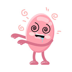 Abstract cute geometric oval character being hypnotized. Vector illustration of face with hypnotized eyes and open mouth. Cartoon oval isolated on white. Education, emoji concept