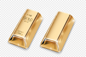 	
Gold bar isolated on transparent background.	