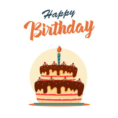 Birthday card with cake on white background