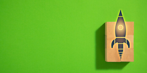 Rocket on cube. Business. Startup