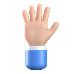 Cartoon 3d hand with open palm gesture, business hand waving or showing high five. 3d rendering