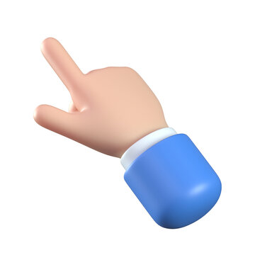 Cartoon 3d hand pointing at touch screen or pushing the button, business hand pointing index finger 3d rendering