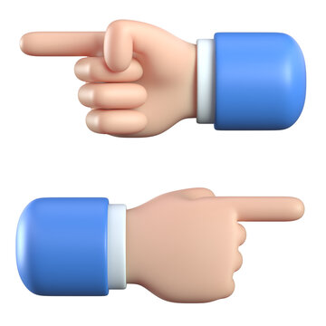 Cartoon 3d hands showing direction, business hands pointing index finger left and right 3d rendering