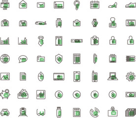 ミニビジネスアイコンセット アウトライン緑