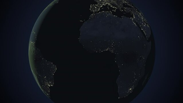 Seamless looping animation of the earth at night zooming in to the 3d map of Nigeria with the capital and the biggest cites in 4K resolution