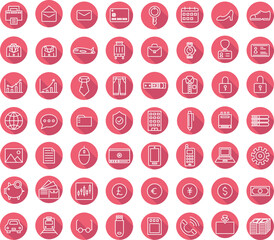 ミニビジネスアイコンセット ロングシャドウ赤