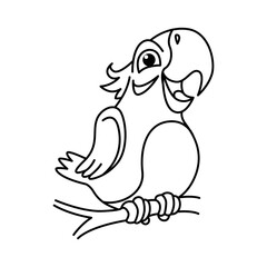 Cute bird parrot cartoon characters vector illustration. For kids coloring book.