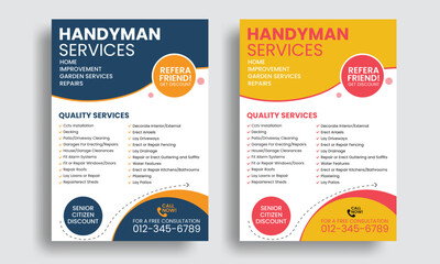 professional handyman services flyer, home improvement handyman flyer, home repair services list handyman flyer